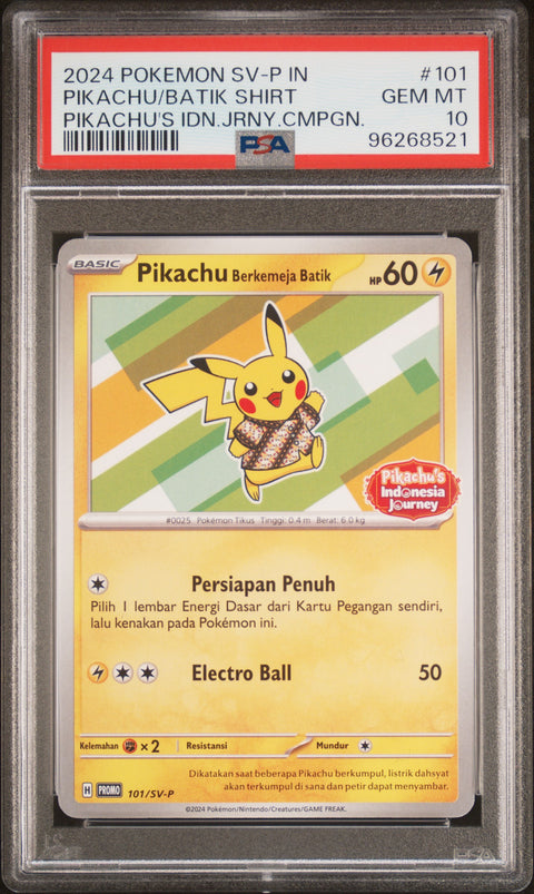 2024 Pokemon IndonesianPromo #101 Pikachu/Batik Shirt Idn.Jrny.Cmpgn. PSA 10