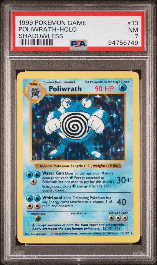 1999 Pokemon Game #13 Poliwrath-Holo Shadowless PSA 7