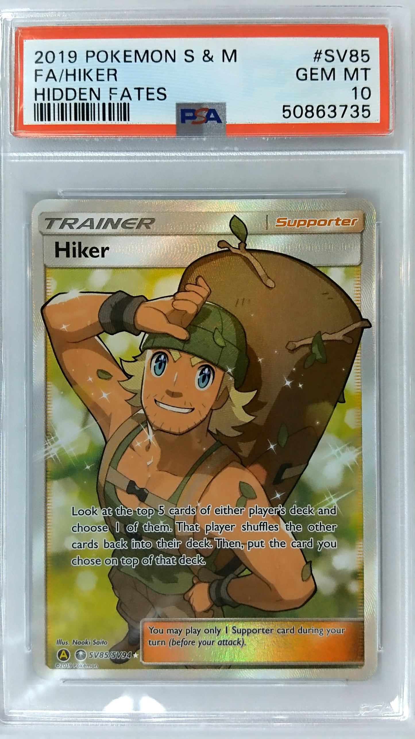 2019 Pokemon Sun & Moon Hidden Fates #SV85 Fa/Hiker Hidden Fates PSA 10