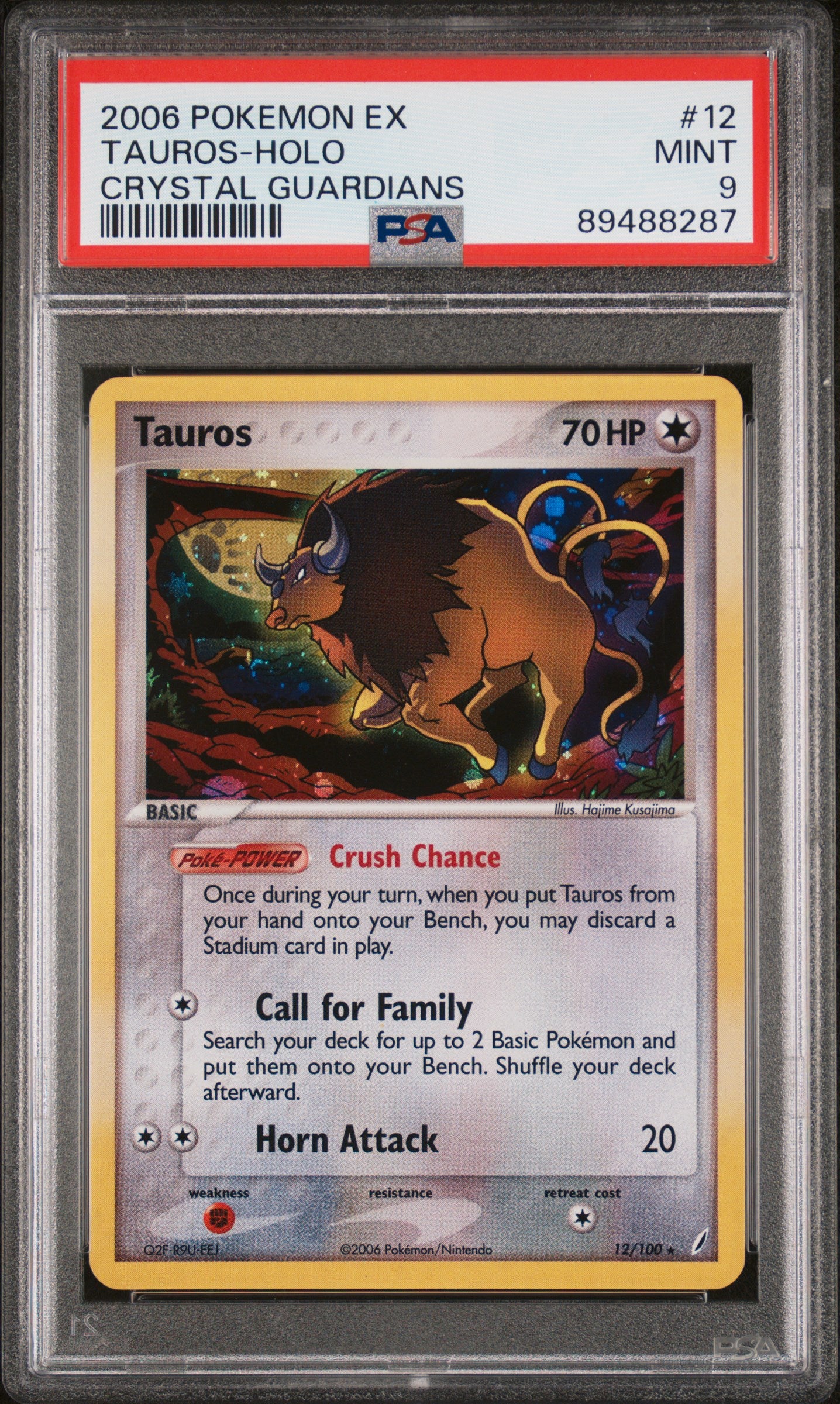 2006 Pokemon Ex Crystal Guardians #12 Tauros-Holo Crystal Guardians PSA 9
