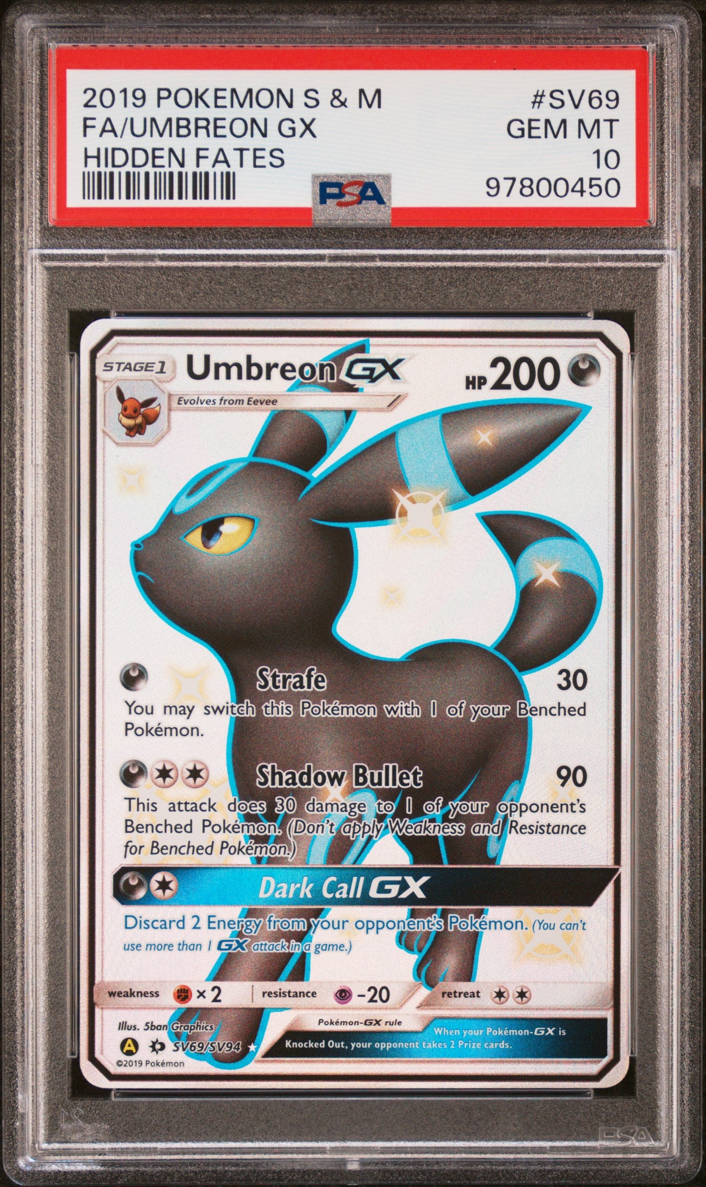 2019 Pokemon Sun & Moon Hidden Fates #SV69 Fa/Umbreon Gx Hidden Fates PSA 10