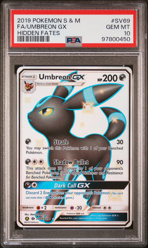 2019 Pokemon Sun & Moon Hidden Fates #SV69 Fa/Umbreon Gx Hidden Fates PSA 10