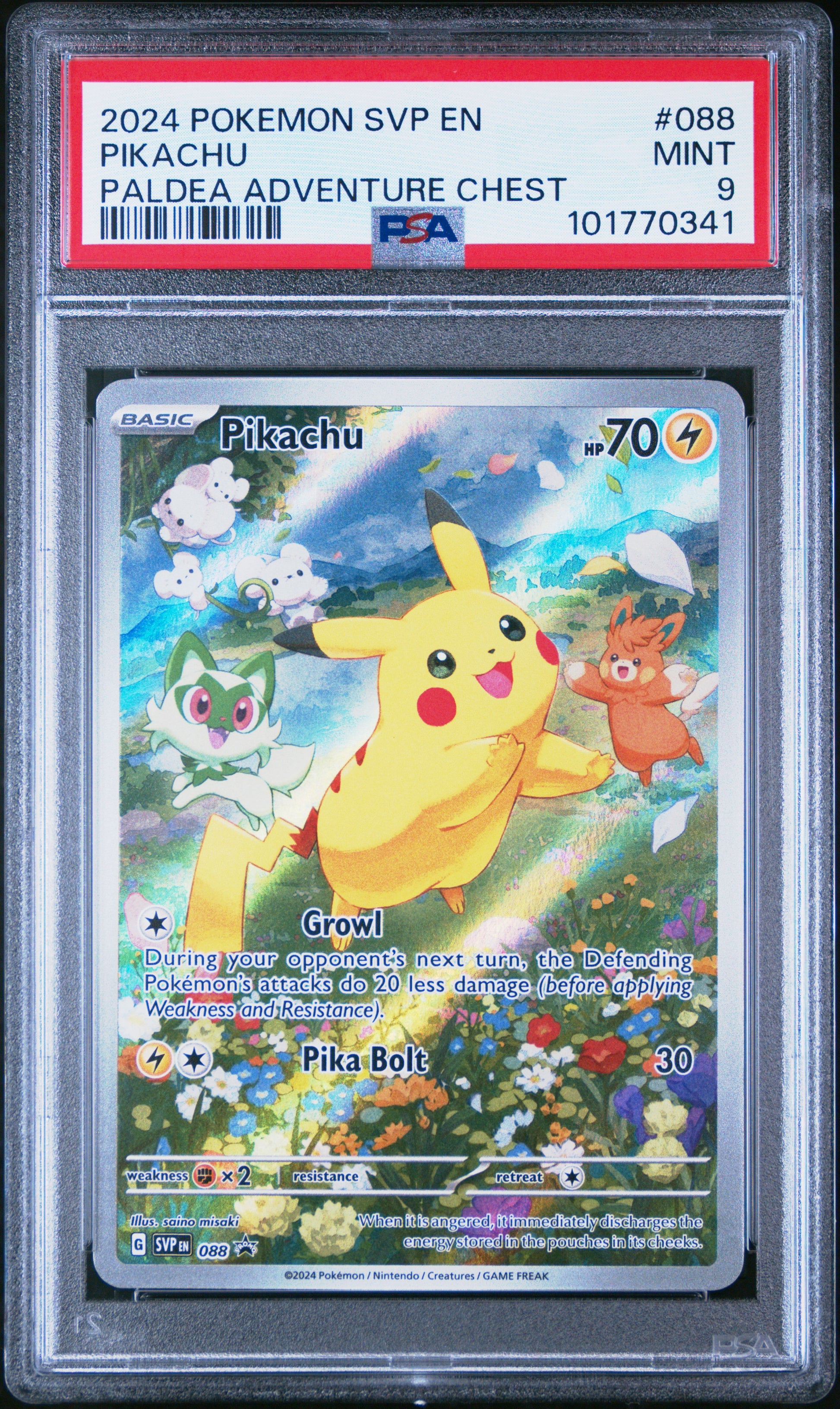 2024 Pokemon Svp Black Star Promo #088 Pikachu Paldea Adventure Chest PSA 9