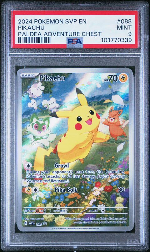 2024 Pokemon Svp Black Star Promo #088 Pikachu Paldea Adventure Chest PSA 9