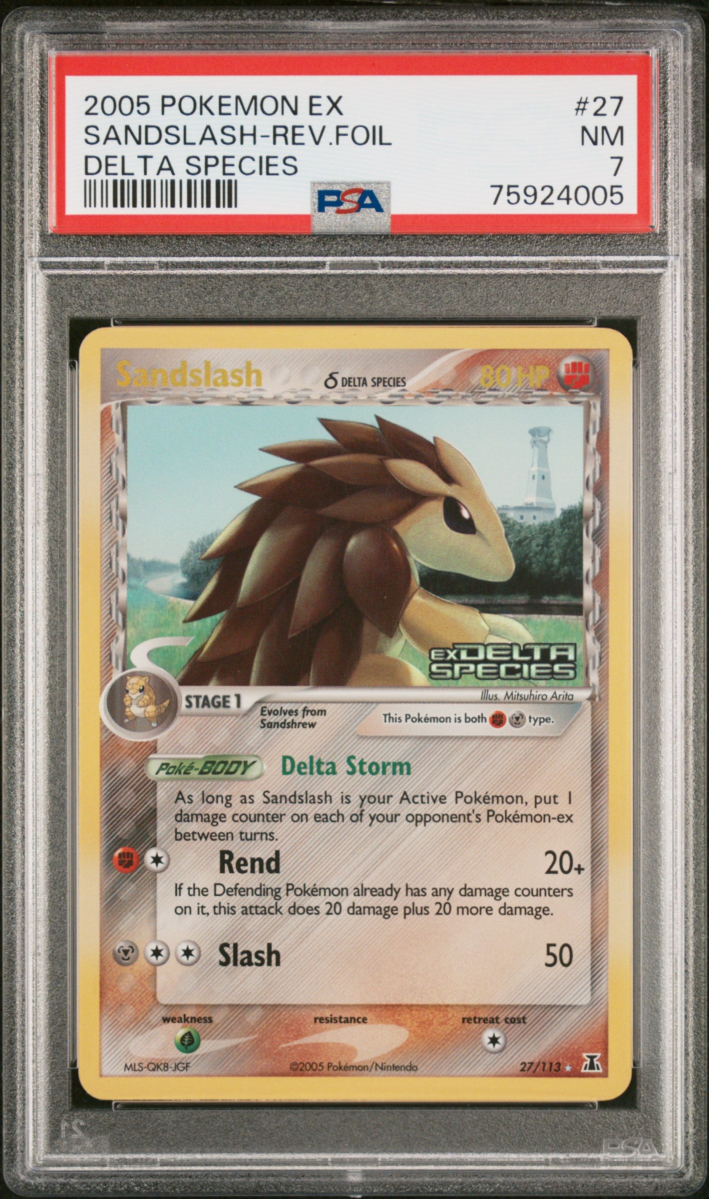 2005 Pokemon Ex Delta Species #27 Sandslash-Rev.Foil Delta Species PSA 7