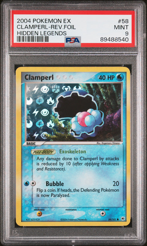 2004 Pokemon Ex Hidden Legends #58 Clamperl-Rev.Foil Hidden Legends PSA 9