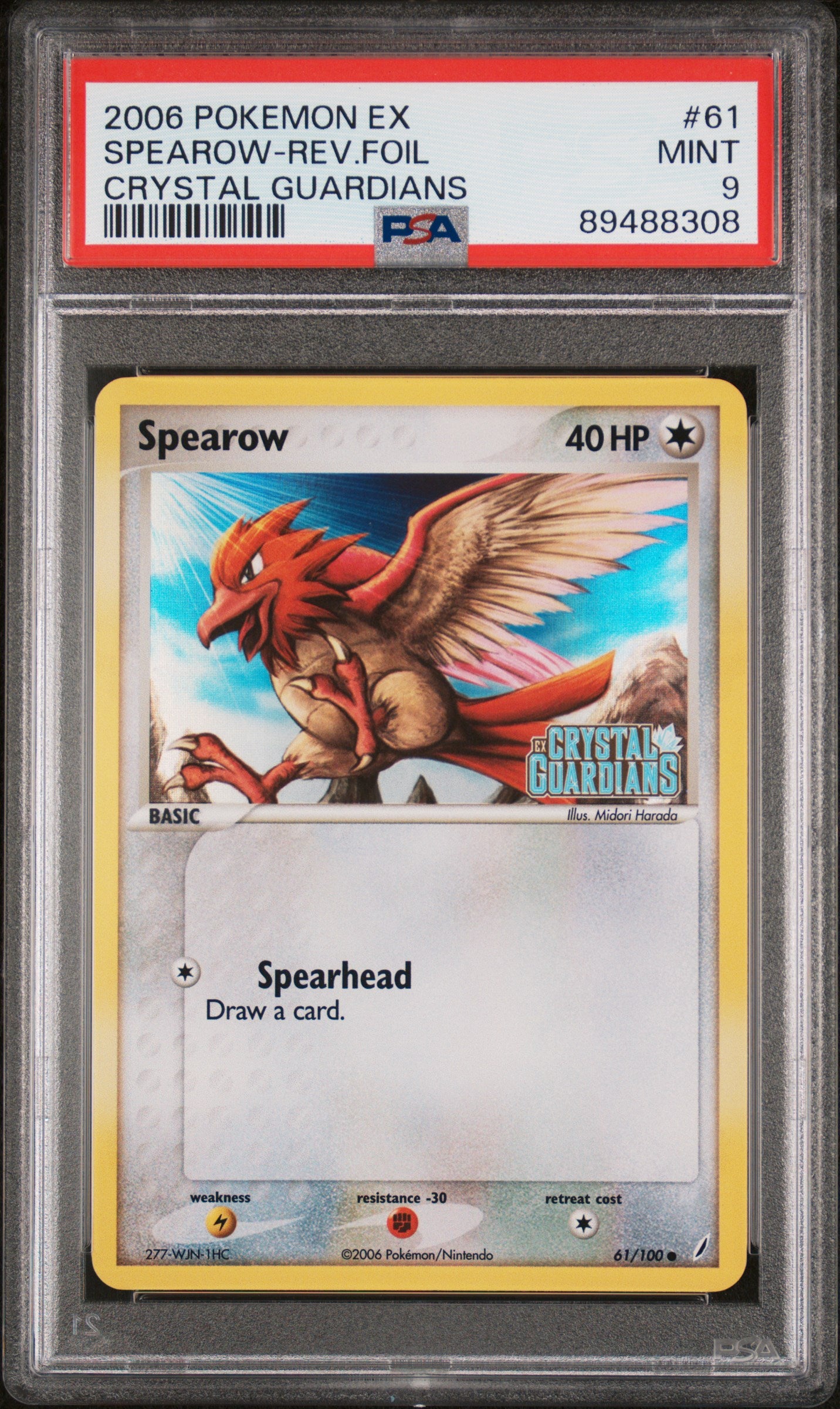 2006 Pokemon Ex Crystal Guardians #61 Spearow-Rev.Foil Crystal Guardians PSA 9