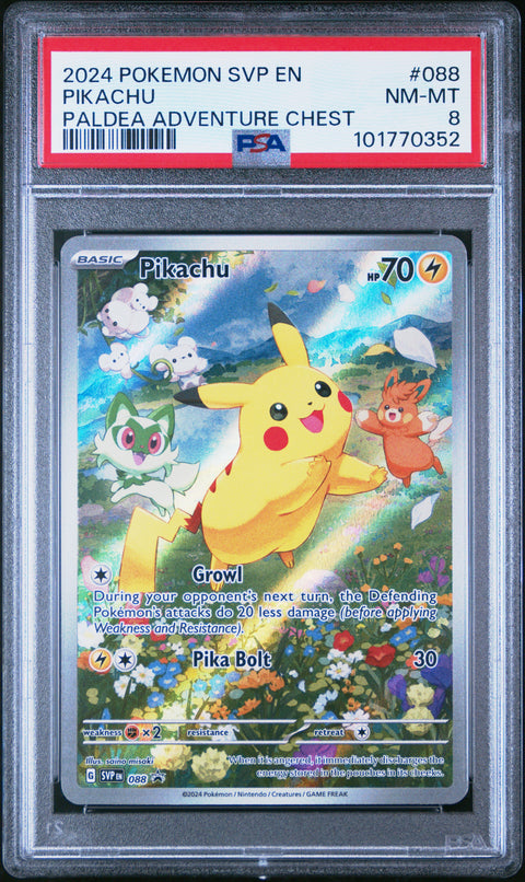 2024 Pokemon Black Star Promo #088 Pikachu Paldea Adventure Chest PSA 8