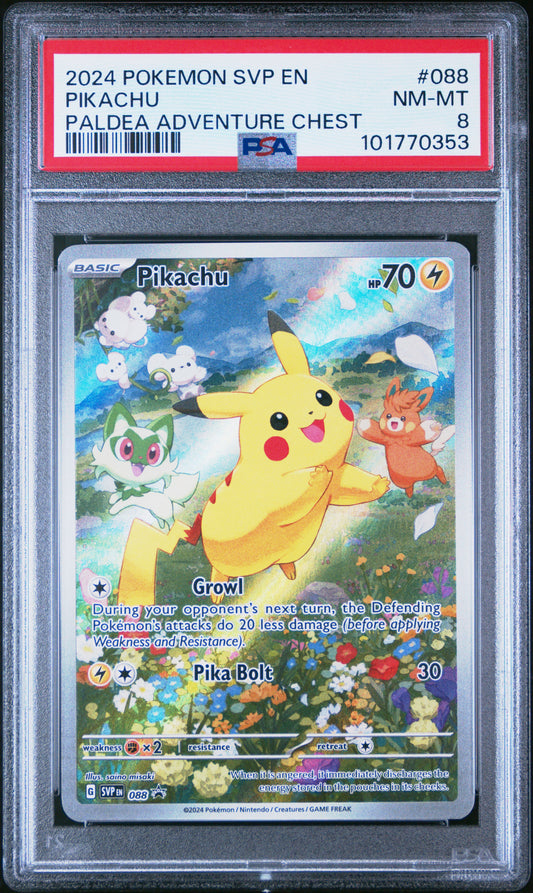2024 Pokemon Black Star Promo #088 Pikachu Paldea Adventure Chest PSA 8