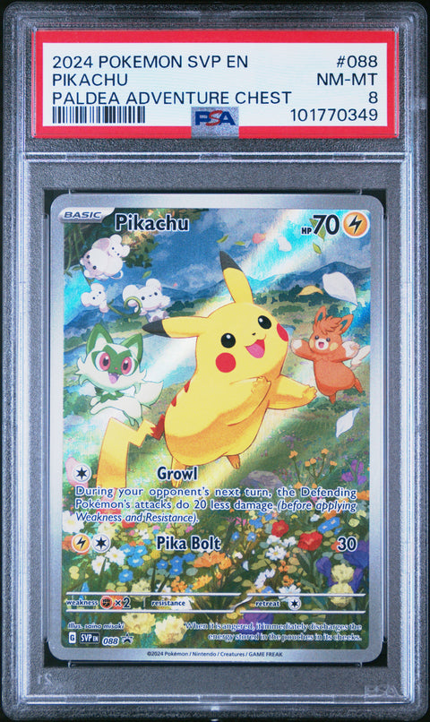 2024 Pokemo Black Star Promo #088 Pikachu Paldea Adventure Chest PSA 8