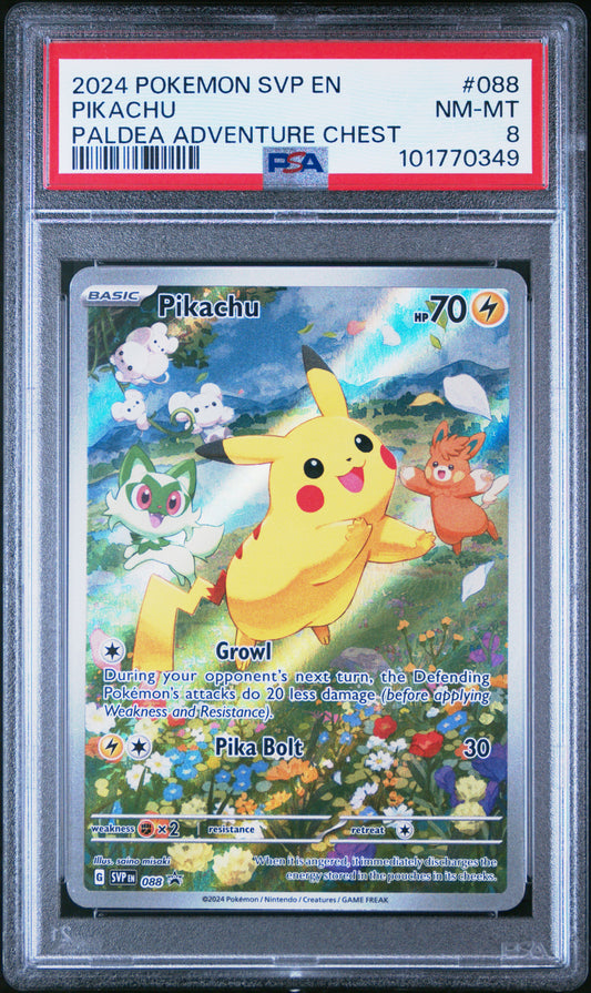 2024 Pokemo Black Star Promo #088 Pikachu Paldea Adventure Chest PSA 8