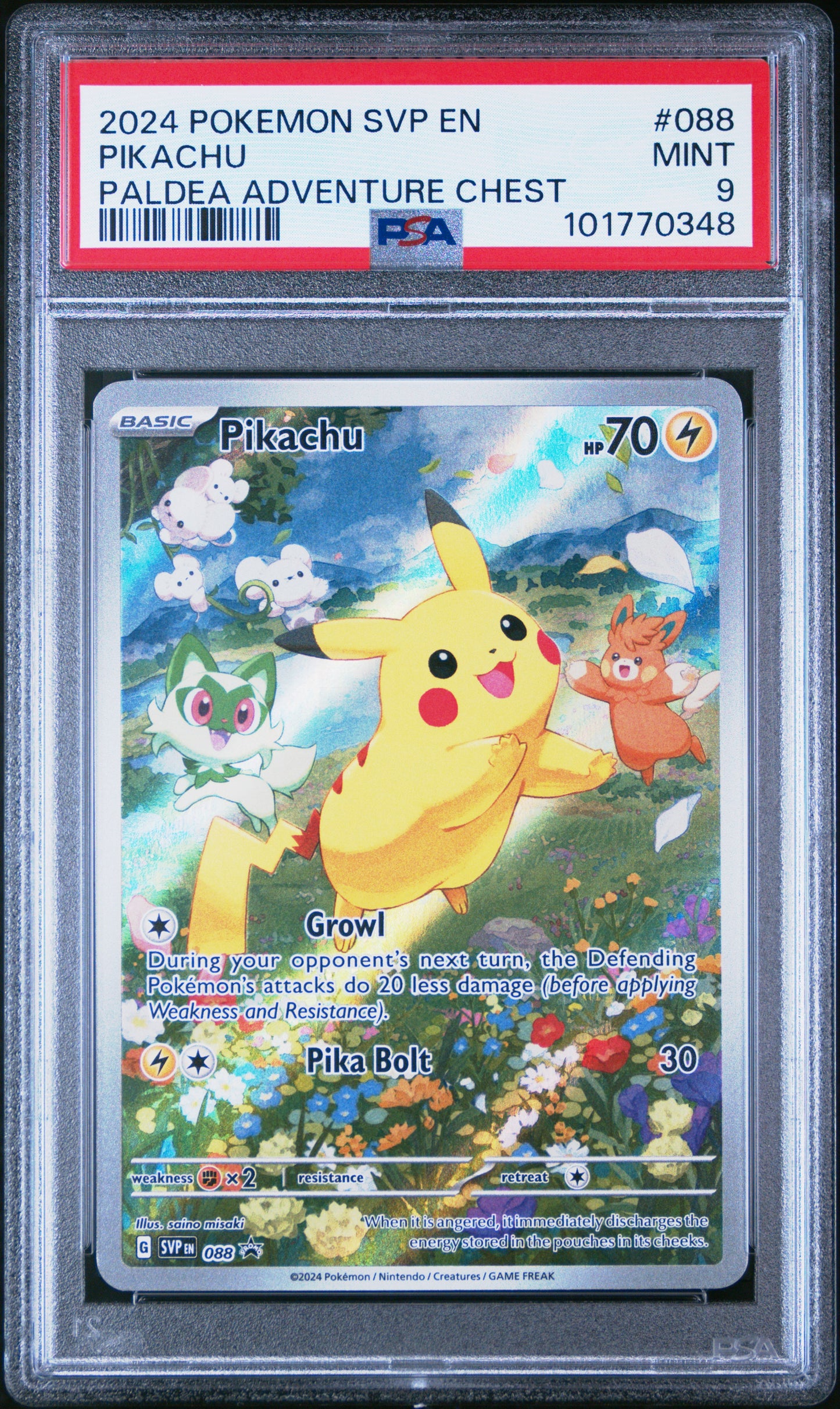 2024 Pokemon Black Star Promo #088 Pikachu Paldea Adventure Chest PSA 9