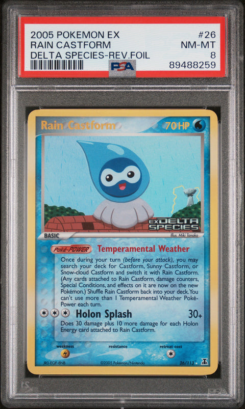 2005 Pokemon Ex Delta Species #26 Rain Castform Delta Species-Rev.Foil PSA 8