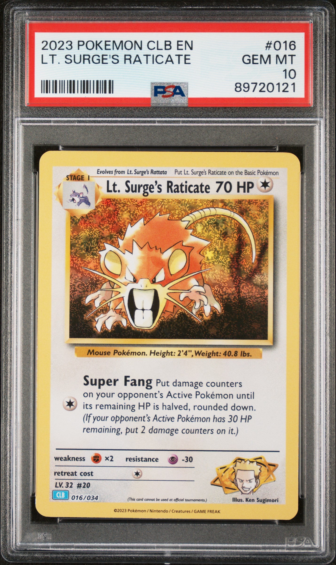 2023 Pokemon Clb Blastoise & Suicune Ex Deck #016 Lt. Surge'S Raticate PSA 10