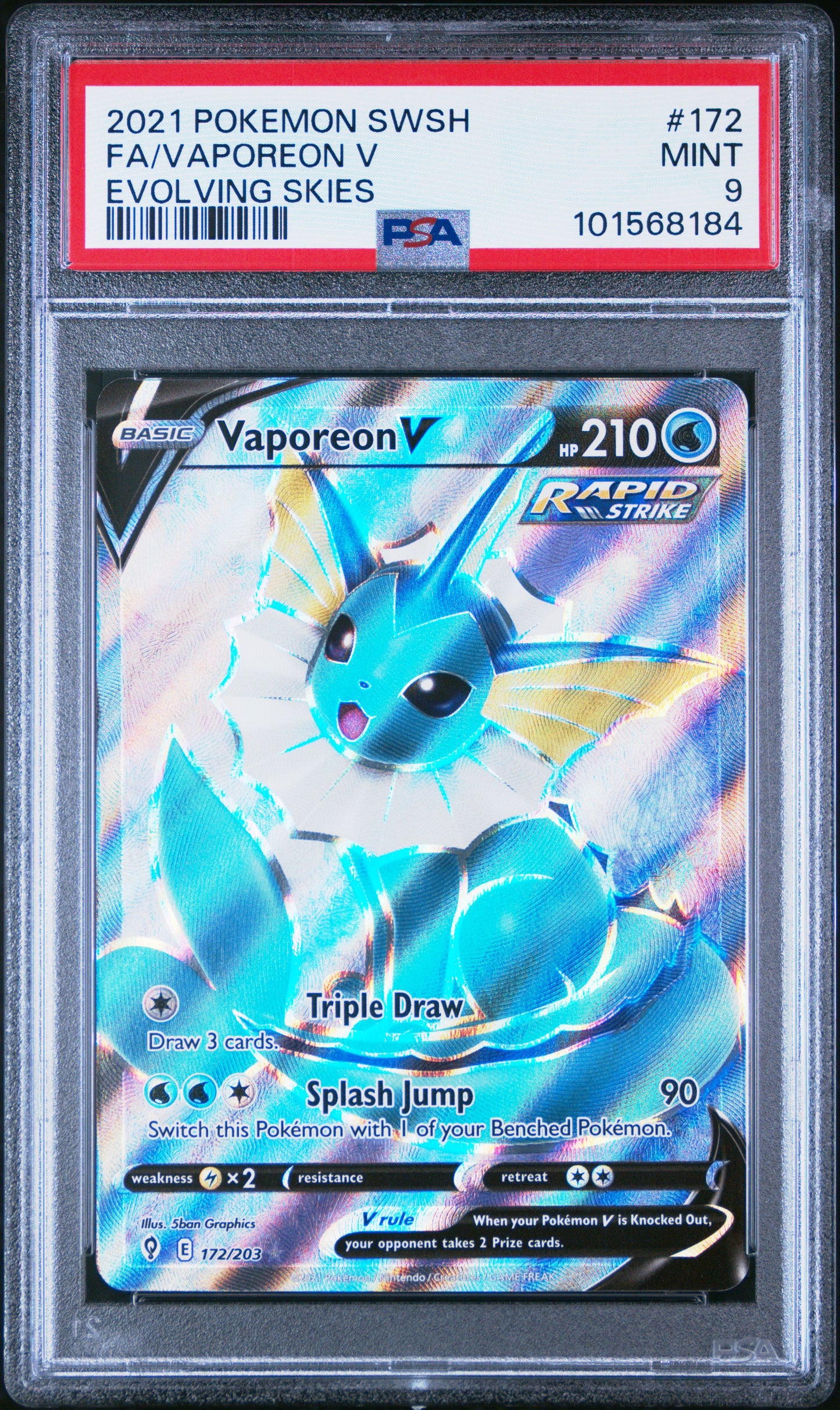 2021 Pokemon #172 Fa/Vaporeon V Evolving Skies PSA 9