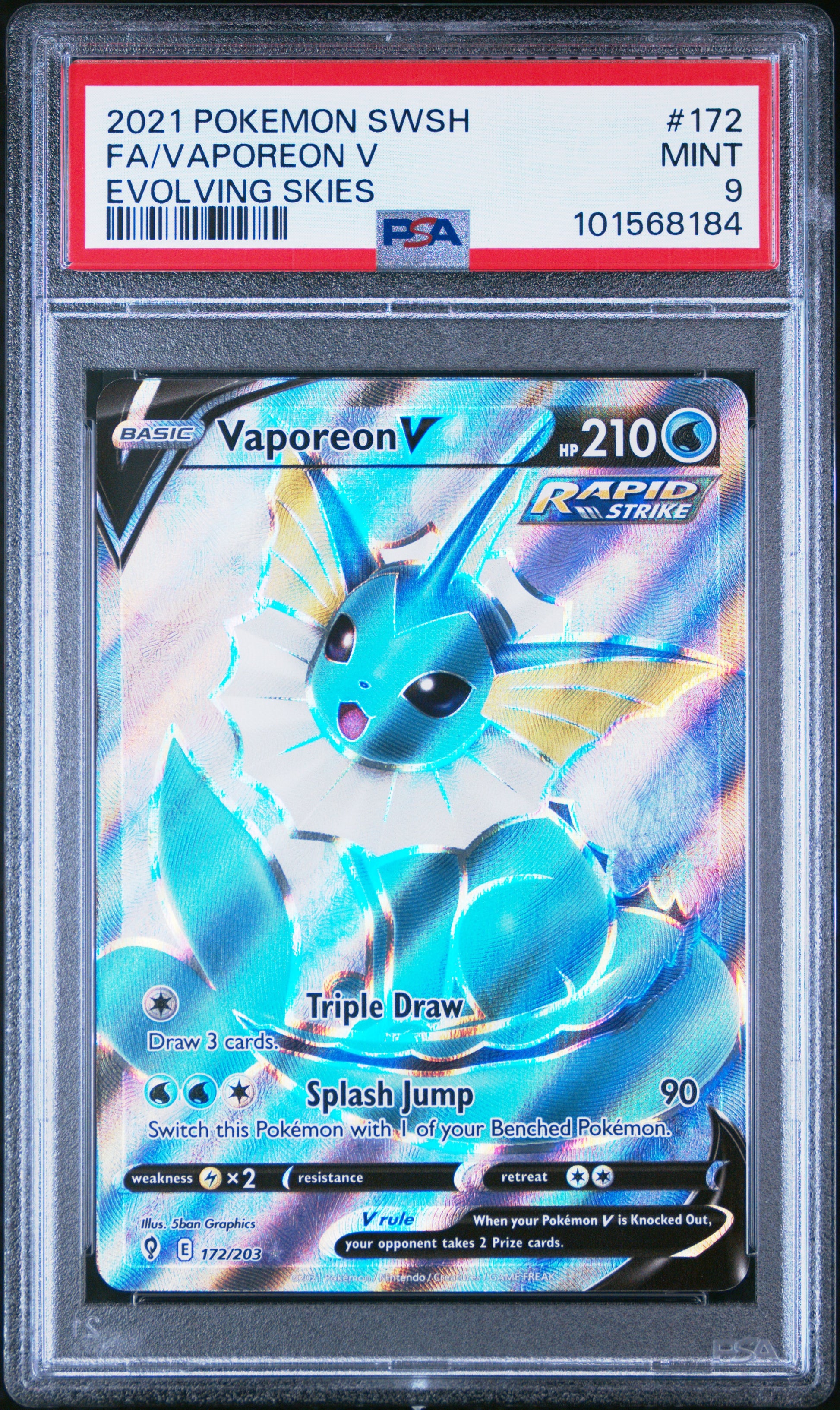 2021 Pokemon #172 Fa/Vaporeon V Evolving Skies PSA 9