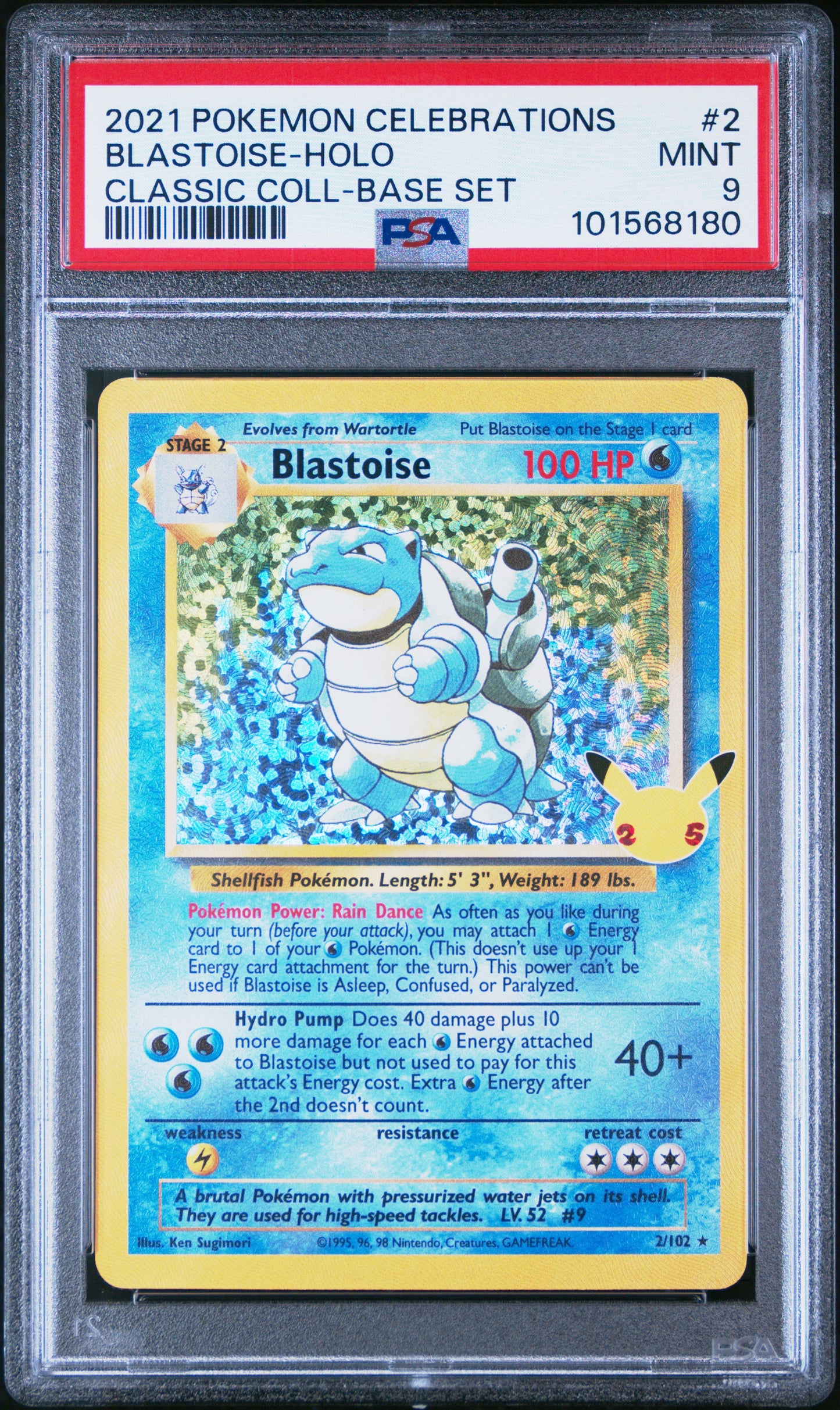 2021 Pokemon #2 Blastoise-Holo Classic Coll-Base Set PSA 9