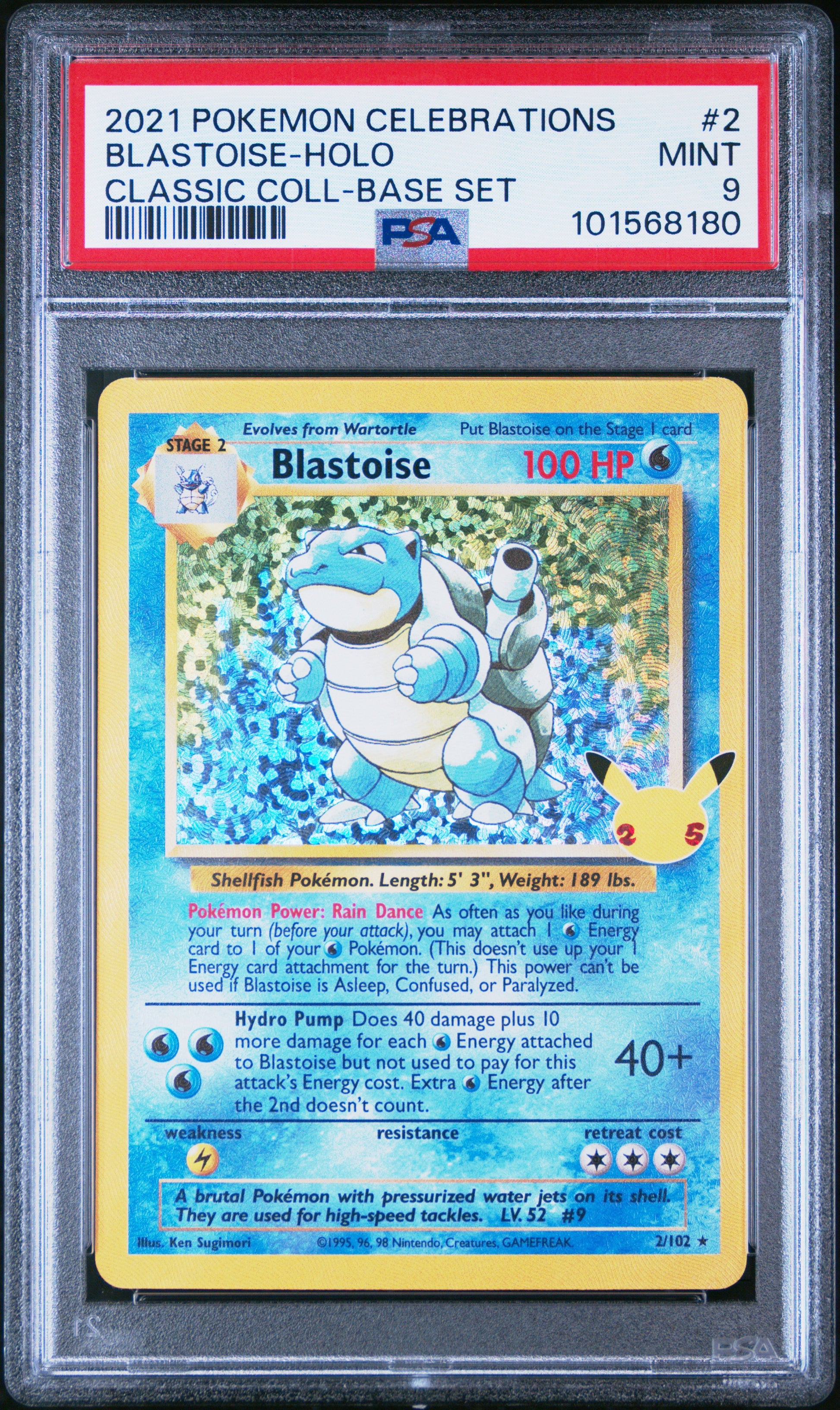 2021 Pokemon #2 Blastoise-Holo Classic Coll-Base Set PSA 9