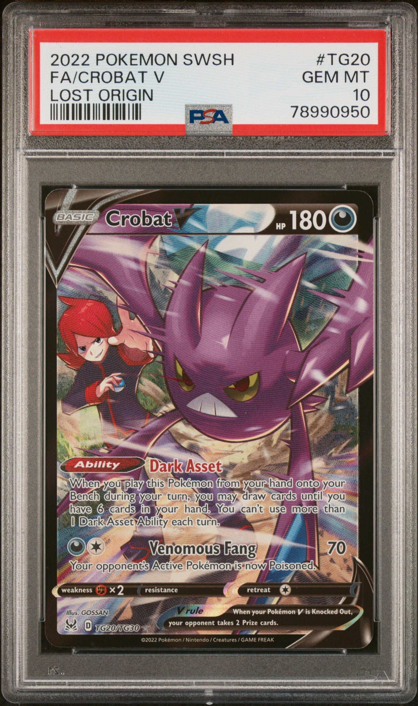 2022 Pokemon Sword & Shield Lost Origin #TG20 Fa/Crobat V Lost Origin PSA 10