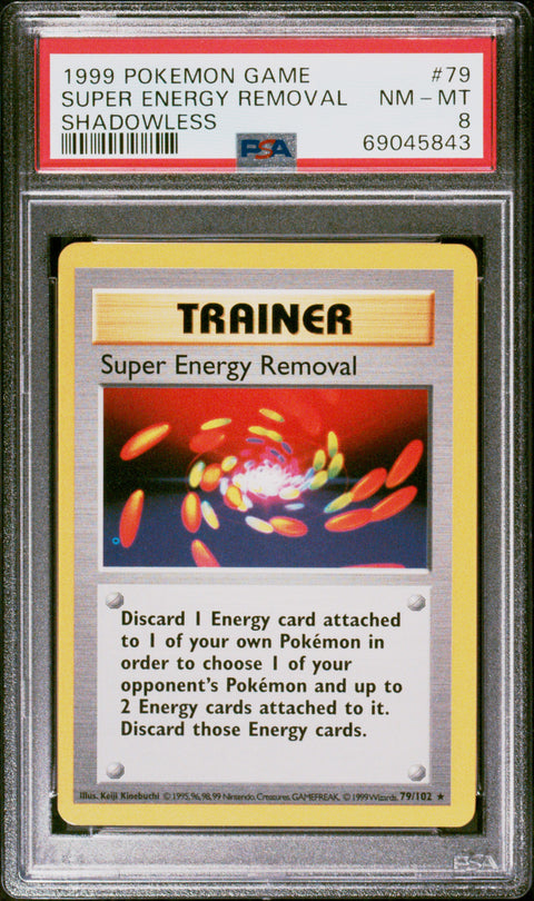 1999 Pokemon Game #79 Super Energy Removal Shadowless PSA 8