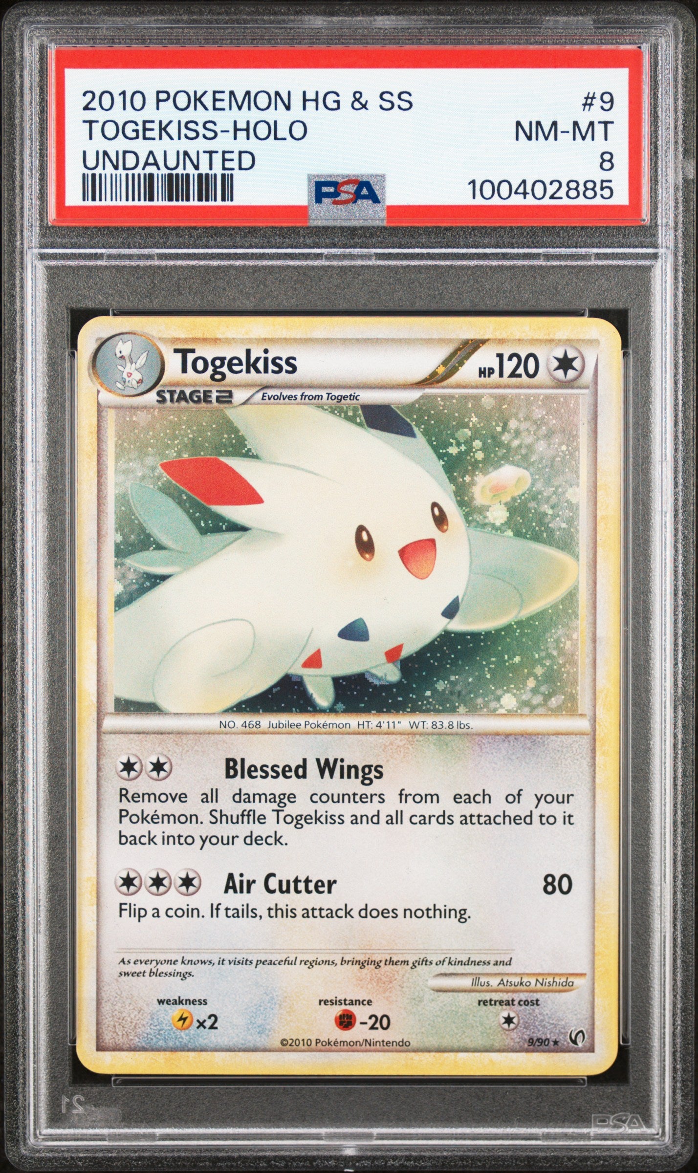 2010 Pokemon Heartgold & Soulsilver Undaunted #9 Togekiss-Holo Undaunted PSA 8