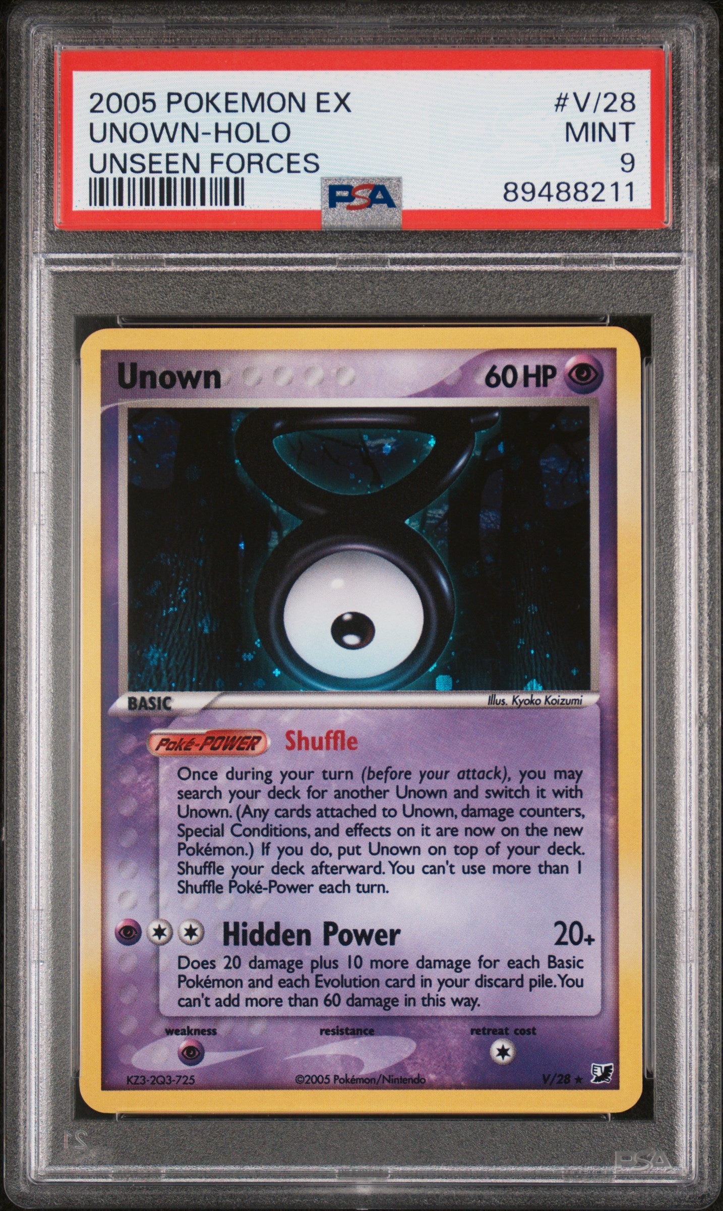 2005 Pokemon Ex Unseen Forces #V/28 Unown-Holo Unseen Forces PSA 9