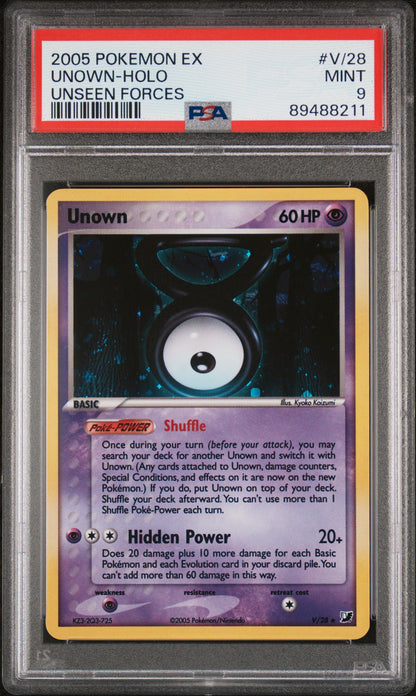 2005 Pokemon Ex Unseen Forces #V/28 Unown-Holo Unseen Forces PSA 9