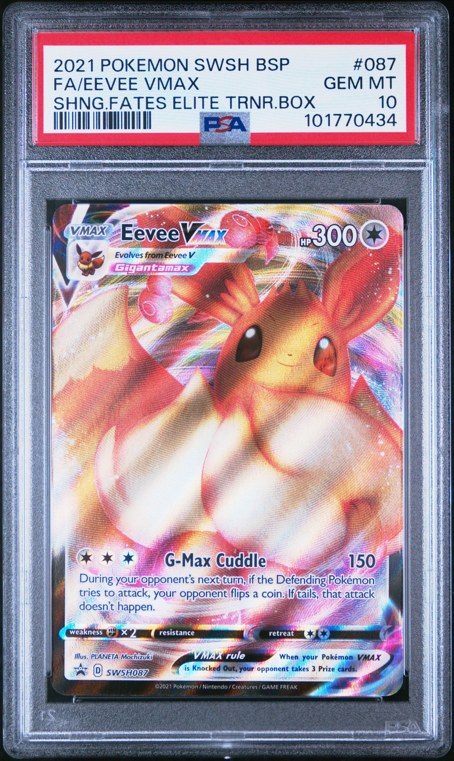 2021 Pokemon Promo #087 Fa/Eevee Vmax Shng.Fates Elite Trnr.Box PSA 10