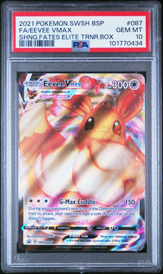 2021 Pokemon Promo #087 Fa/Eevee Vmax Shng.Fates Elite Trnr.Box PSA 10