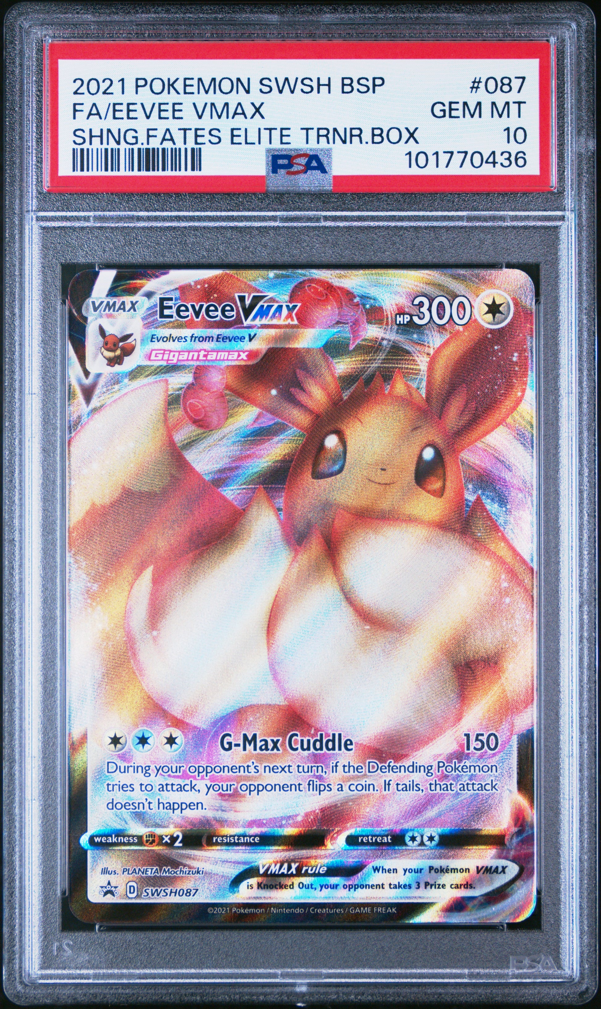 2021 Pokemon Promo #087 Fa/Eevee Vmax Shng.Fates Elite Trnr.Box PSA 10