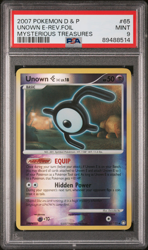 2007 Pokemon Diamond & Pearl Mysterious Treasures #65 Unown E-Rev.Foil PSA 9