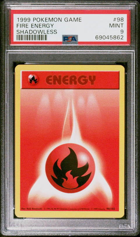 1999 Pokemon Game #98 Fire Energy Shadowless PSA 9