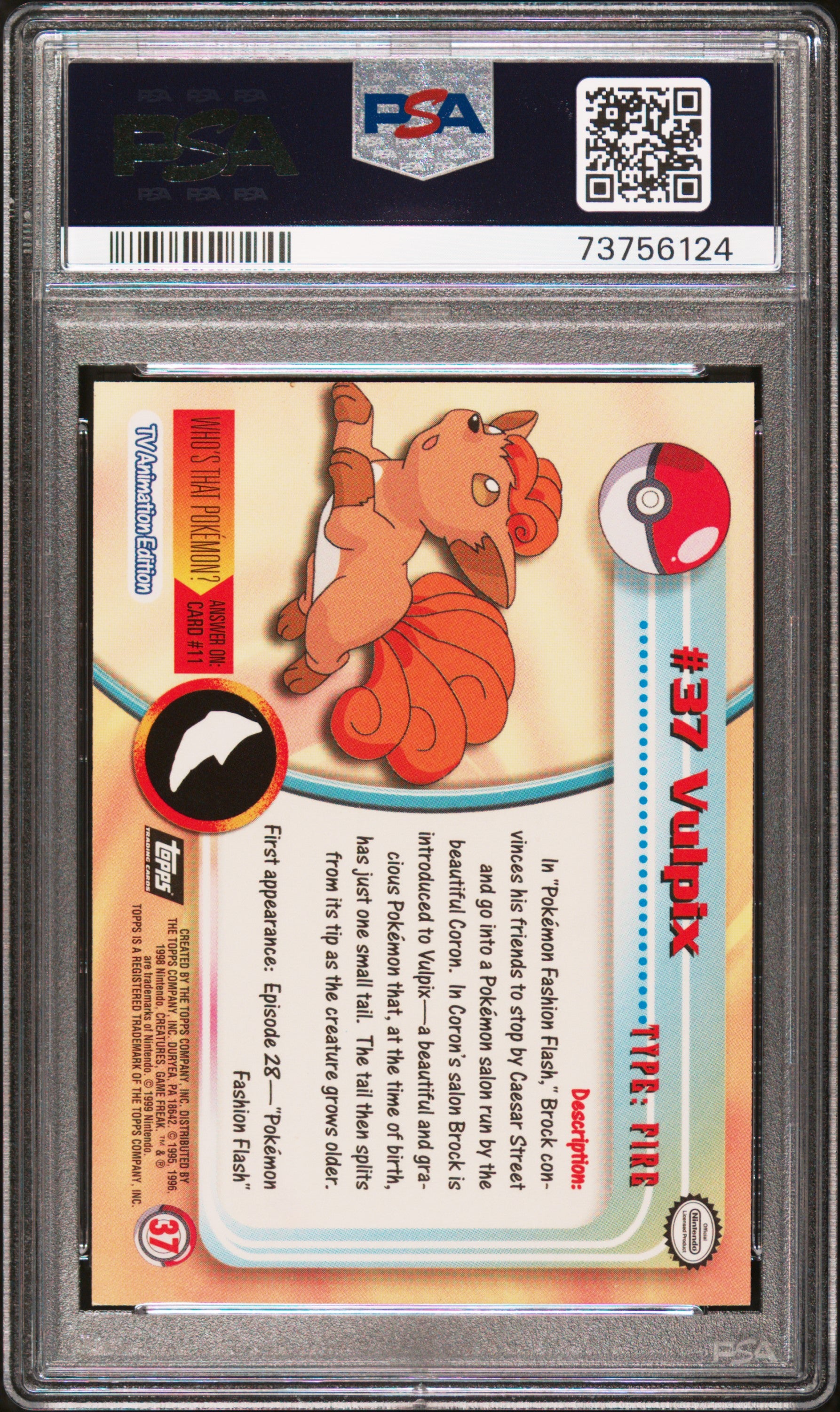 1999 Topps Pokemon Tv #37 Vulpix PSA 9 1999 Topps Pokemon Tv #37 Vulpix PSA 9