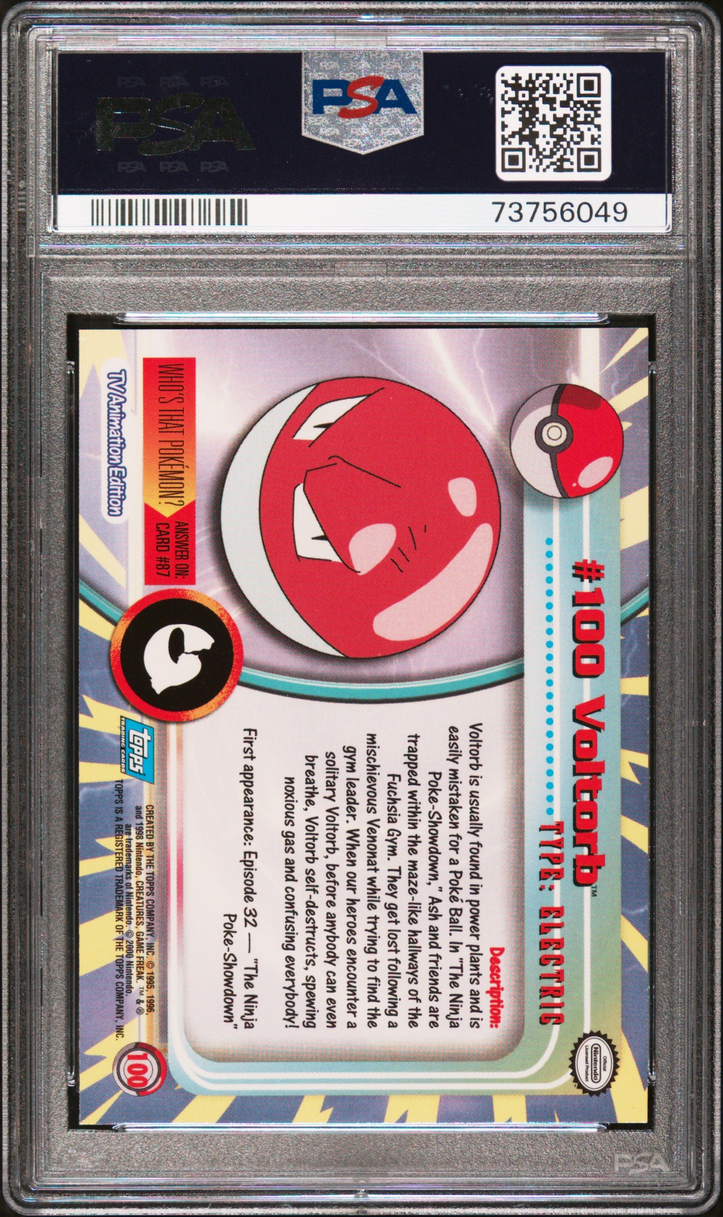 2000 Topps Pokemon Tv Animation Series 2 #100 Voltorb Animation Series 2 PSA 9