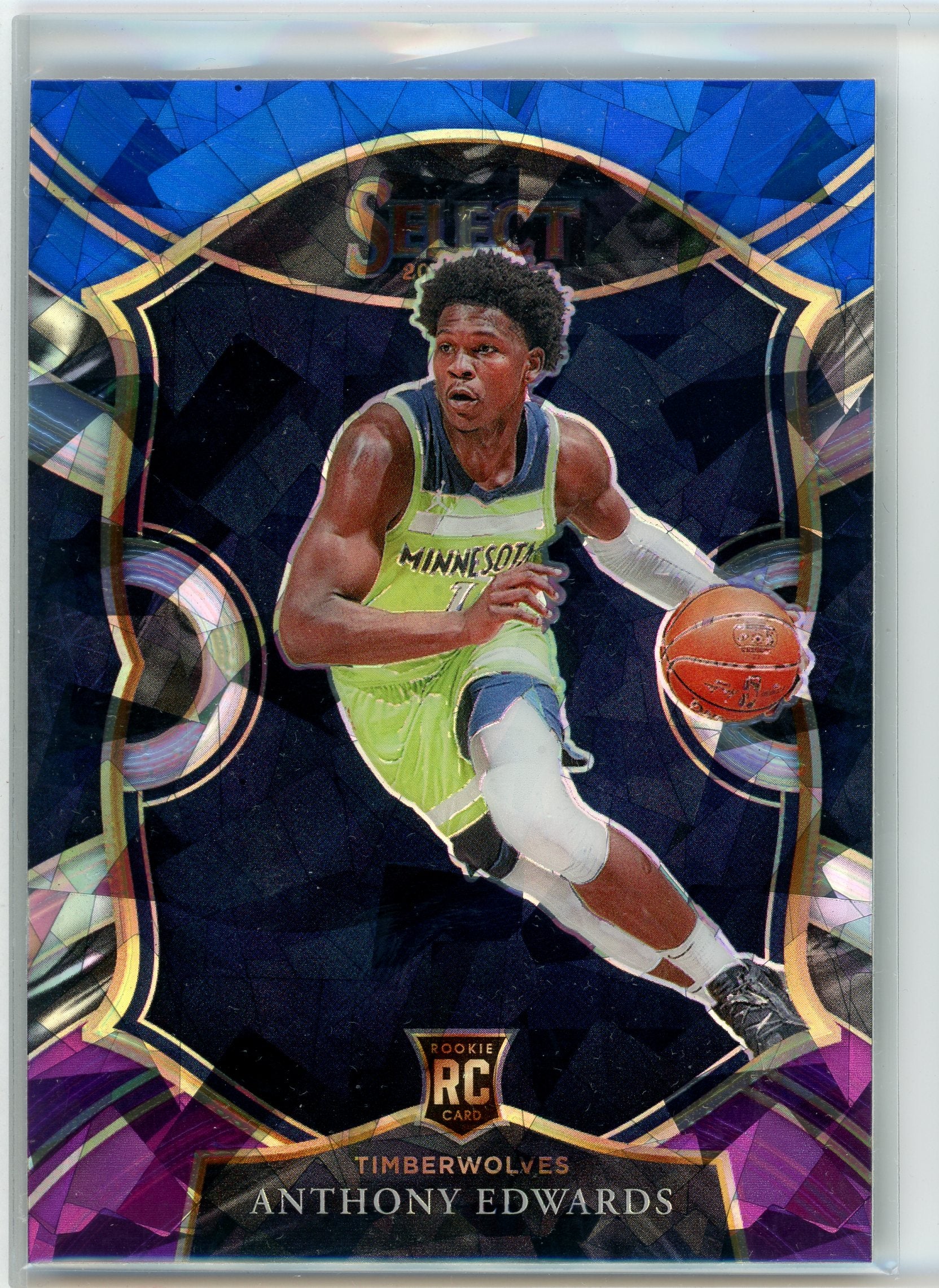 2020-21 Panini Select #61 Anthony Edwards Blue White Purple Cracked Ice