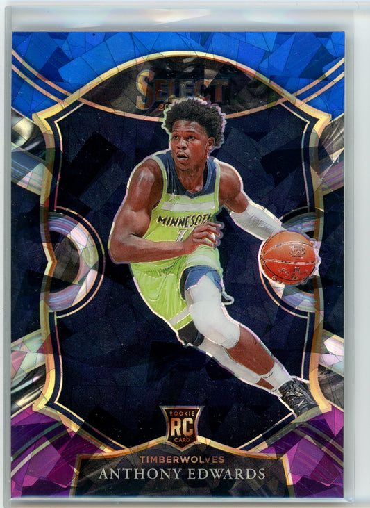 2020-21 Panini Select #61 Anthony Edwards Blue White Purple Cracked Ice