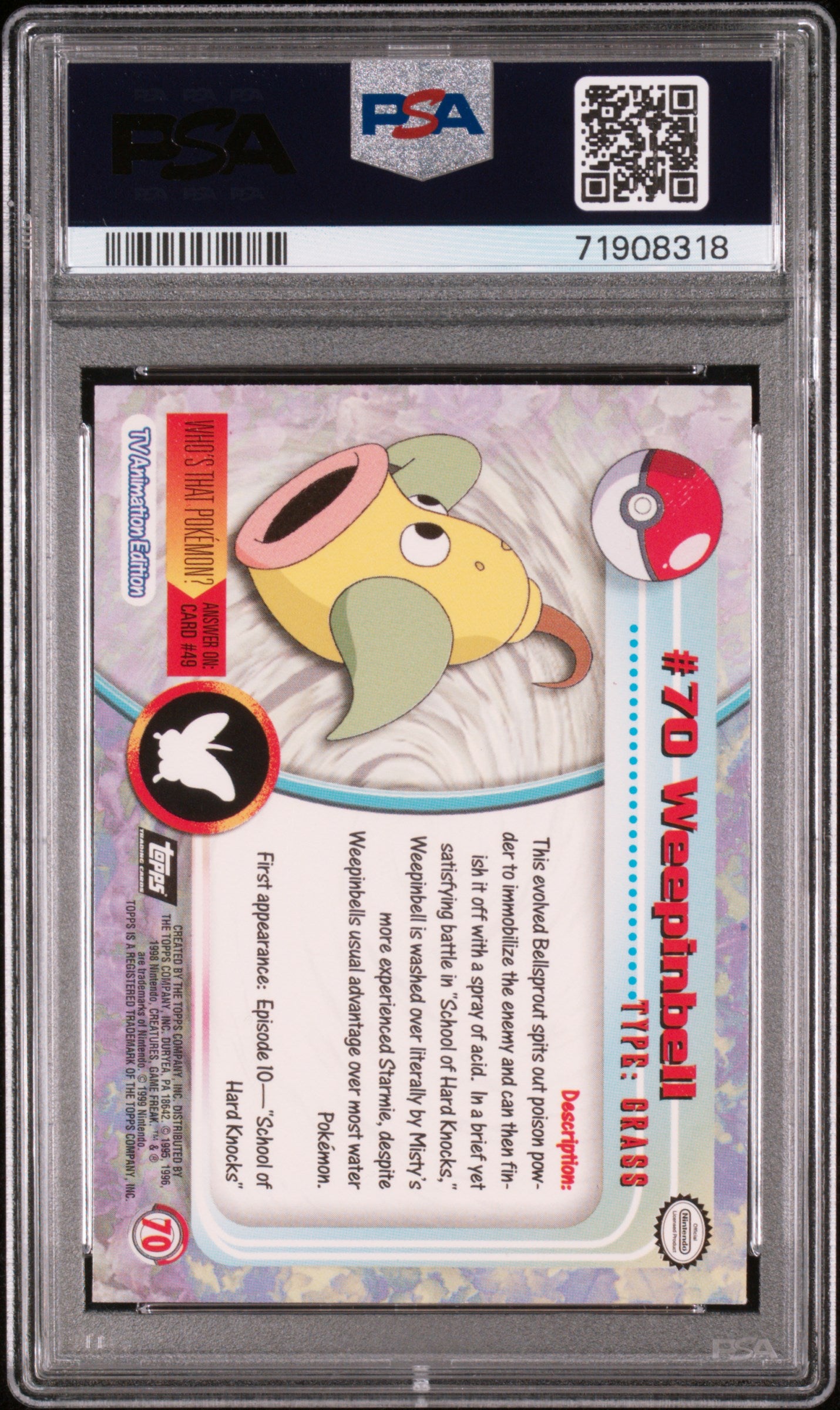 1999 Topps Pokemon Tv #70 Weepinbell Foil PSA 7