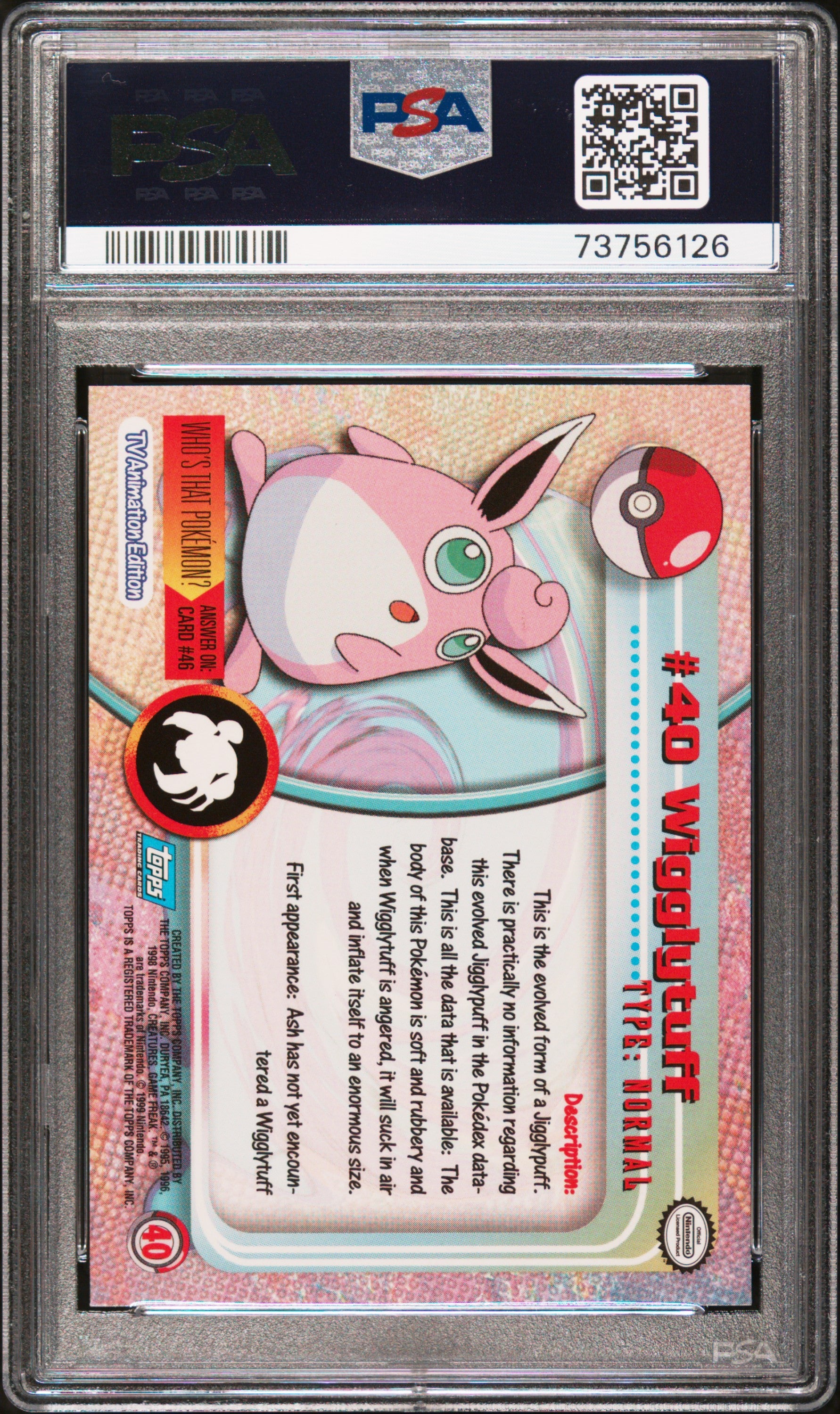 1999 Topps Pokemon Tv #40 Wigglytuff PSA 10