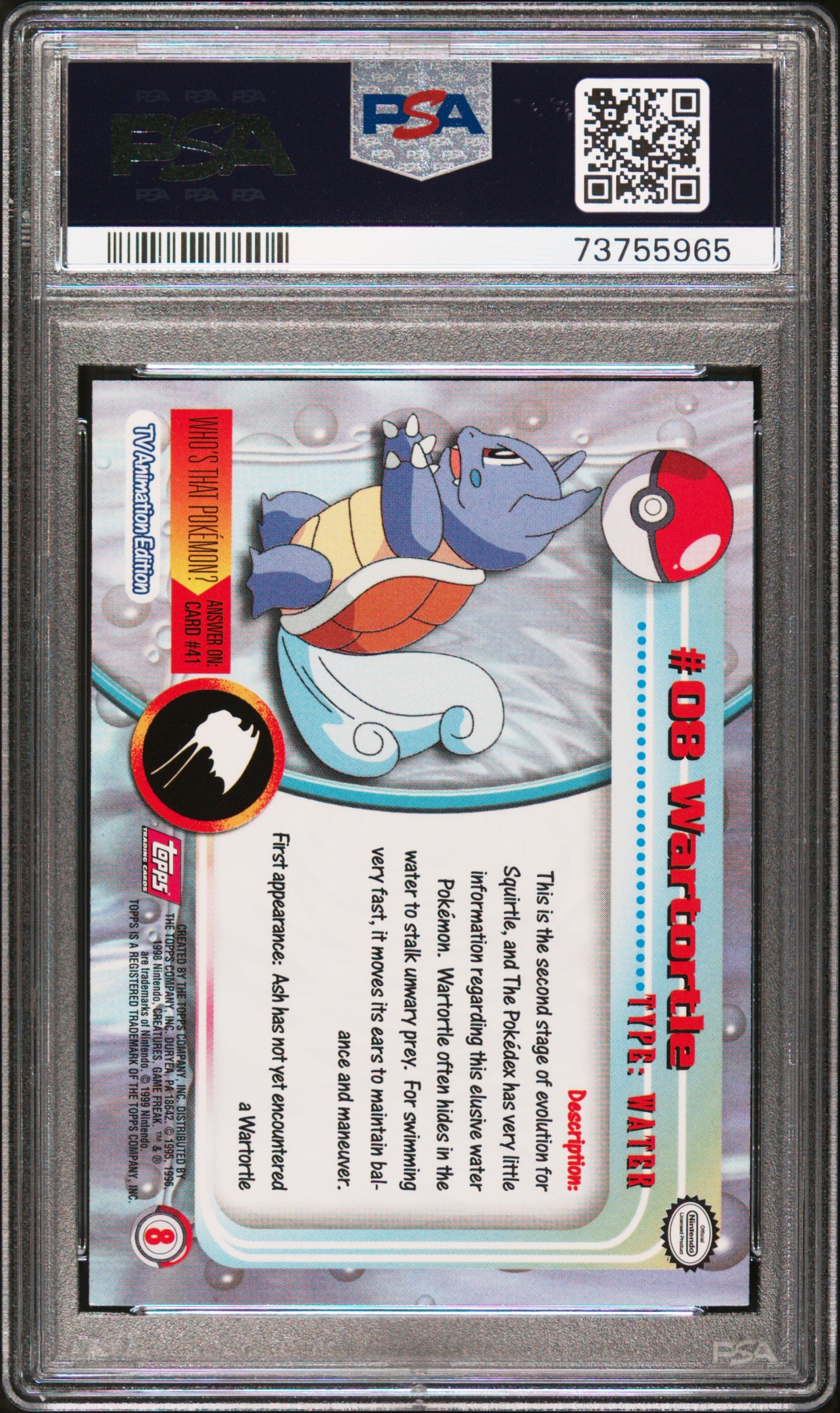 1999 Topps Pokemon Tv #8 Wartortle PSA 8