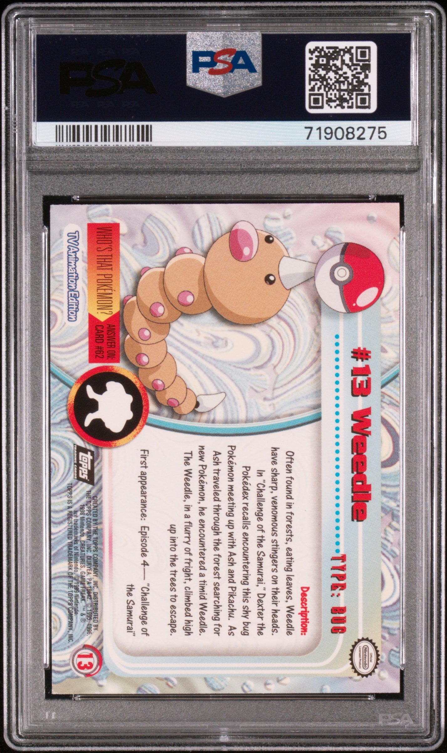1999 Topps Pokemon Tv #13 Weedle Foil PSA 8