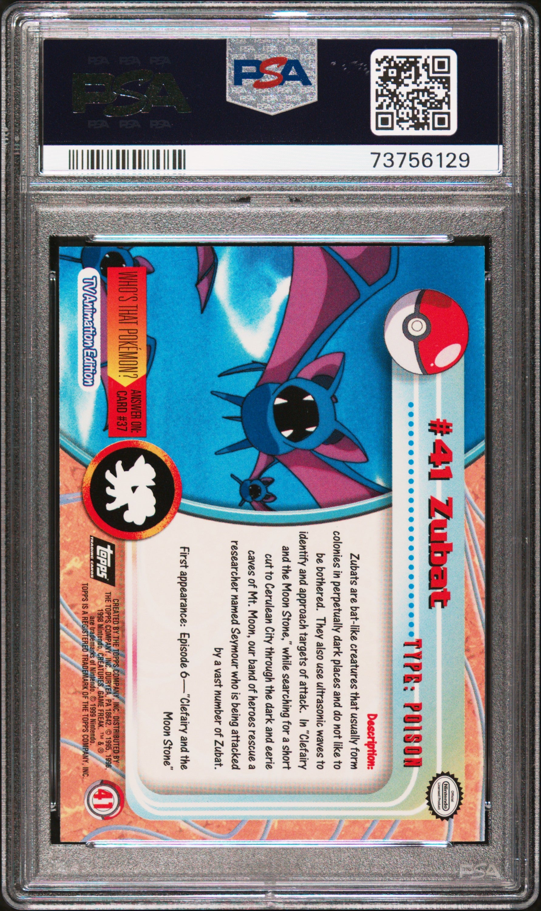 1999 Topps Pokemon Tv #41 Zubat PSA 9