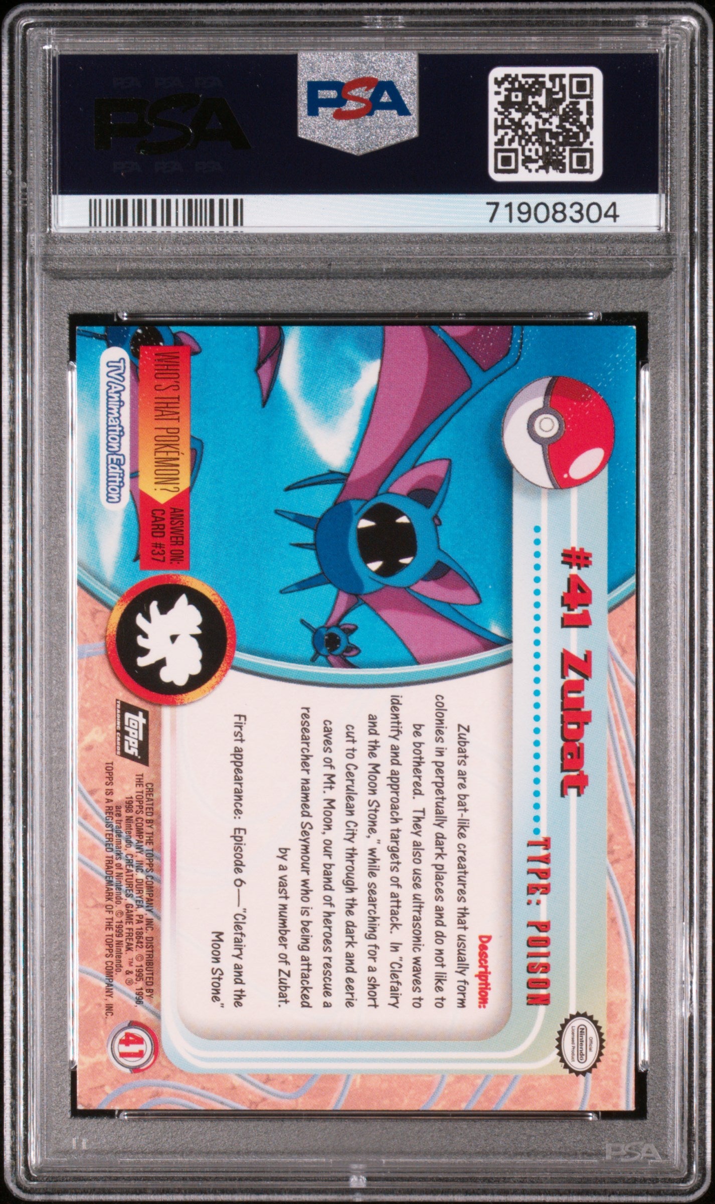 1999 Topps Pokemon Tv #41 Zubat Foil PSA 7 Aloha Card Shop 1999 Topps Pokemon Tv #41 Zubat Foil PSA 7 Aloha Card Shop