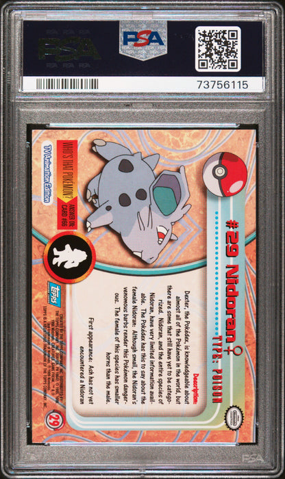 1999 Topps Pokemon Tv #29 Nidoran PSA 10