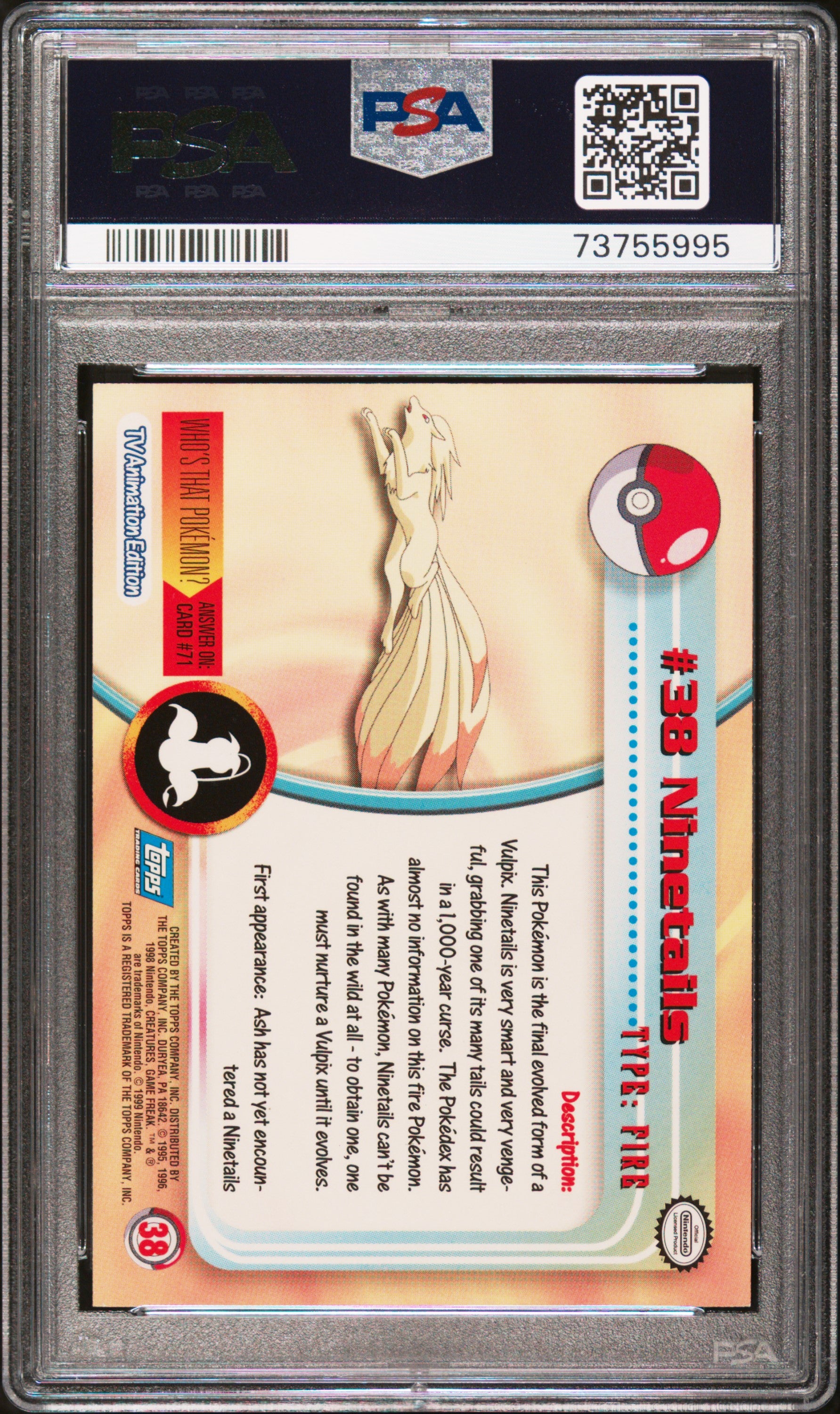 1999 Topps Pokemon Tv #38 Ninetails PSA 9