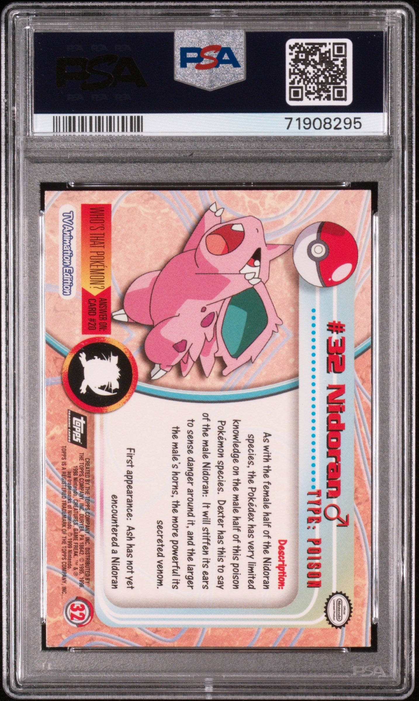 1999 Topps Pokemon Tv #32 Nidoran Foil PSA 7