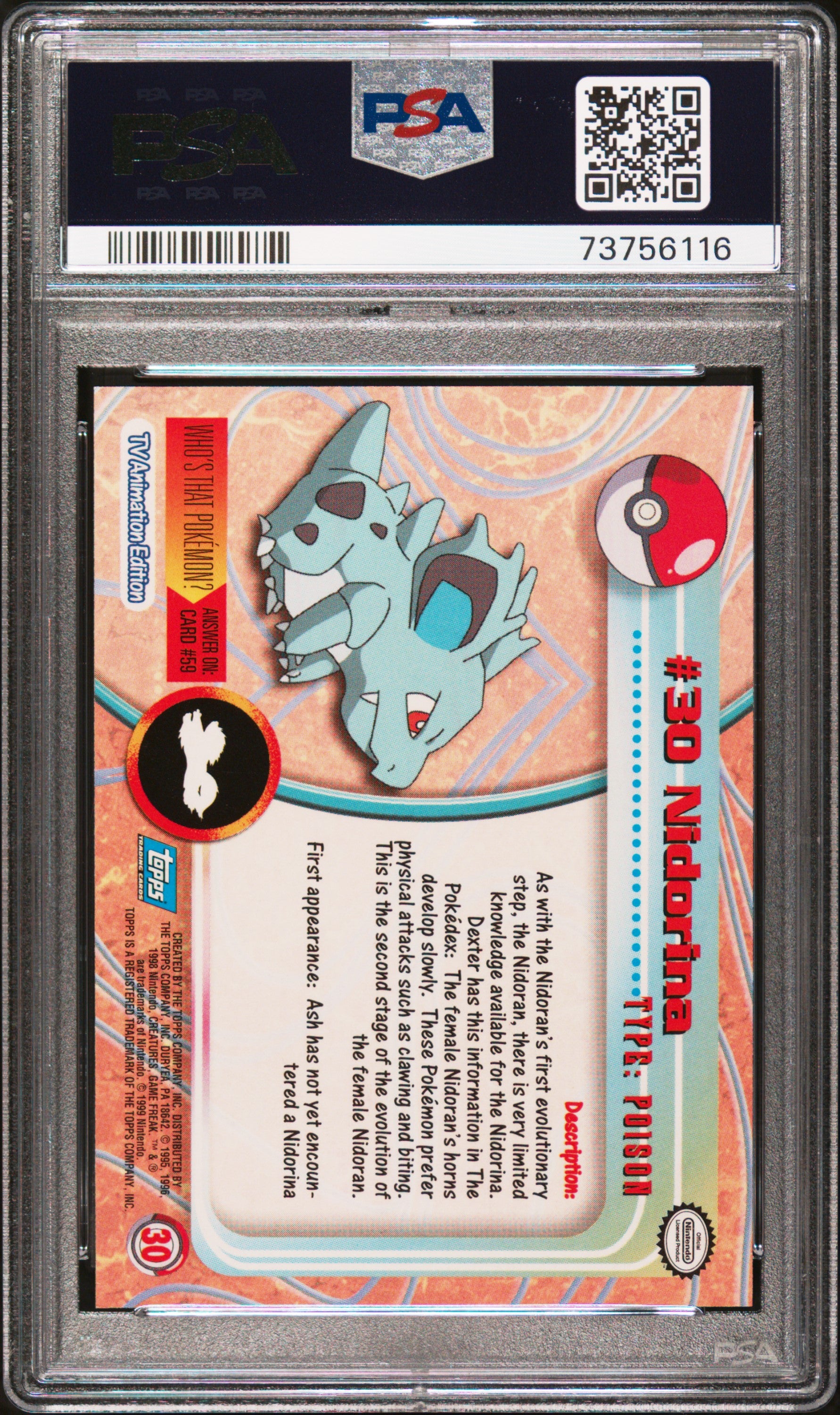 1999 Topps Pokemon Tv #30 Nidorina PSA 9
