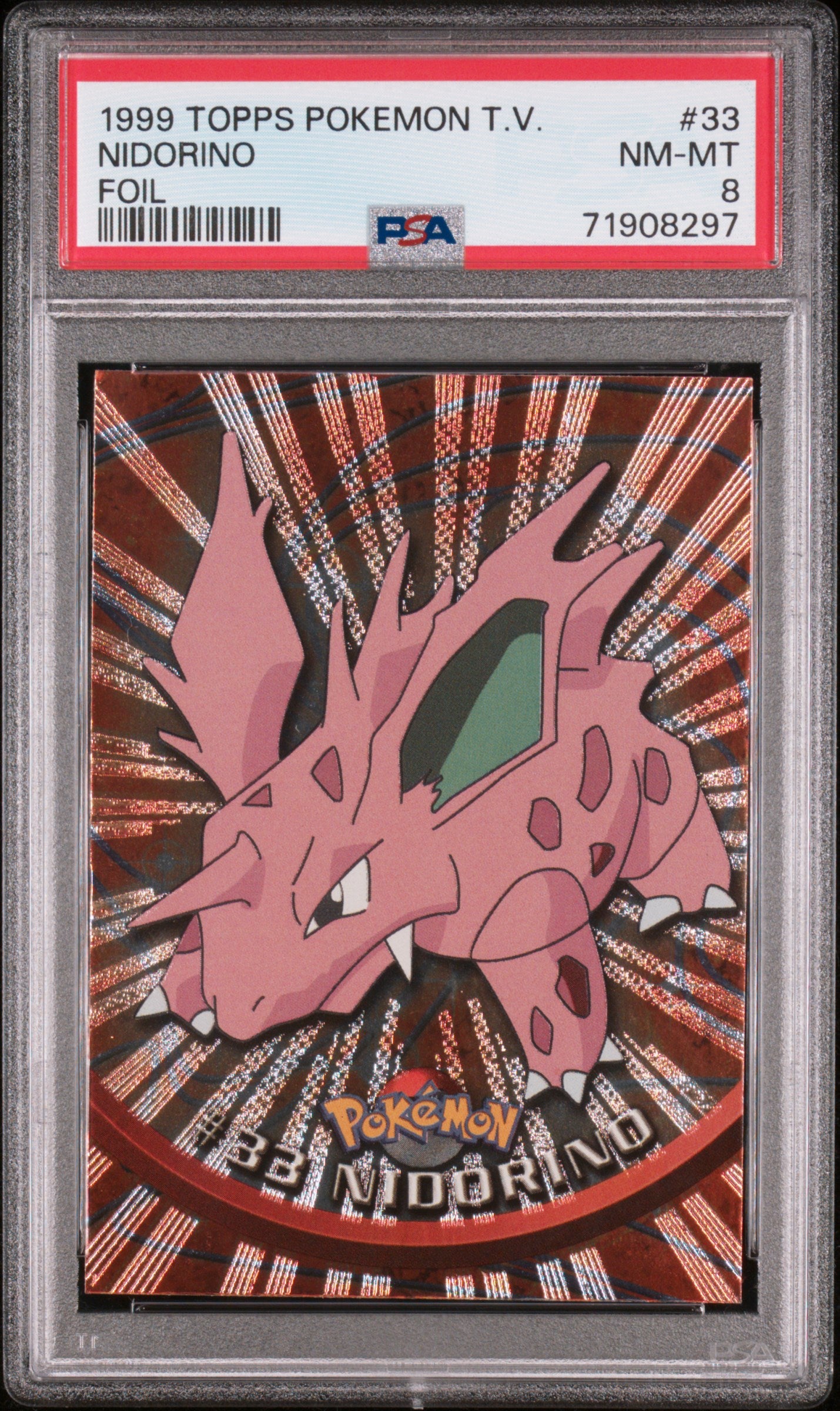 1999 Topps Pokemon Tv #33 Nidorino Foil PSA 8