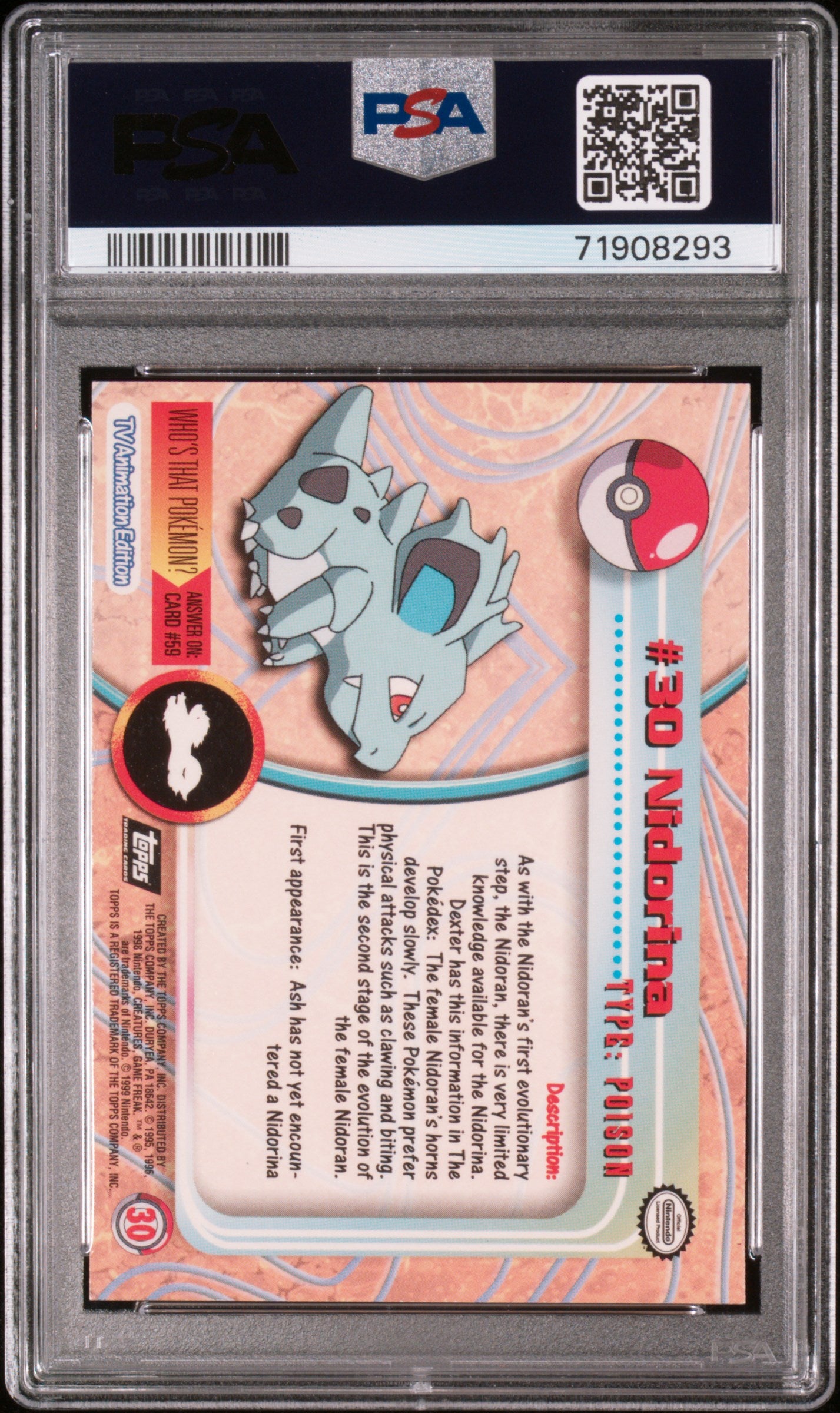 1999 Topps Pokemon Tv #30 Nidorina Rainbow Foil PSA 6