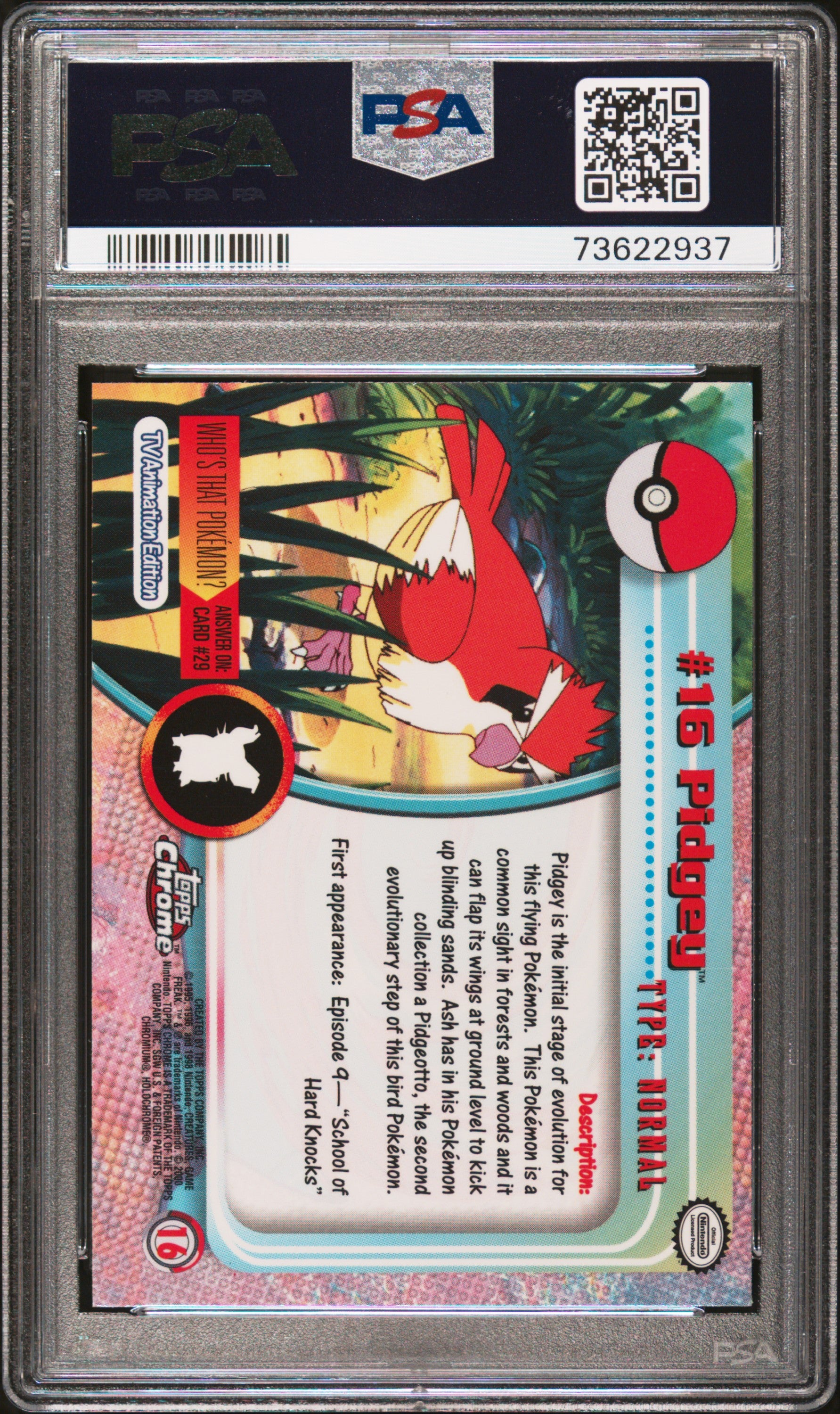2000 Topps Chrome Pokemon T.V. #16 Pidgey Pokemon T.V. PSA 5