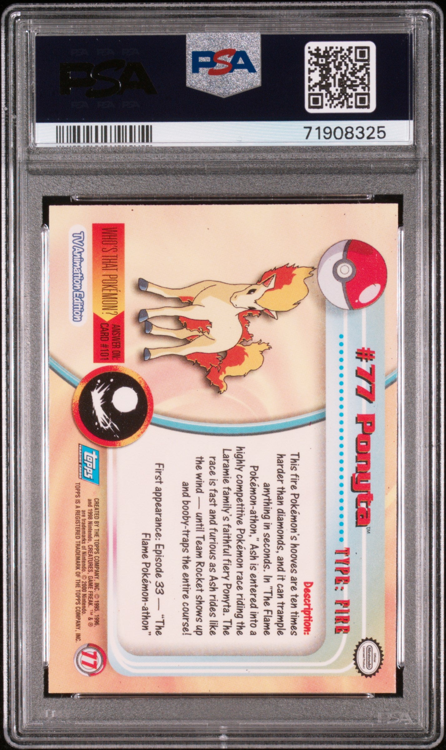 2000 Topps Pokemon Tv Animation Series 2 #77 Ponyta-Foil PSA 7